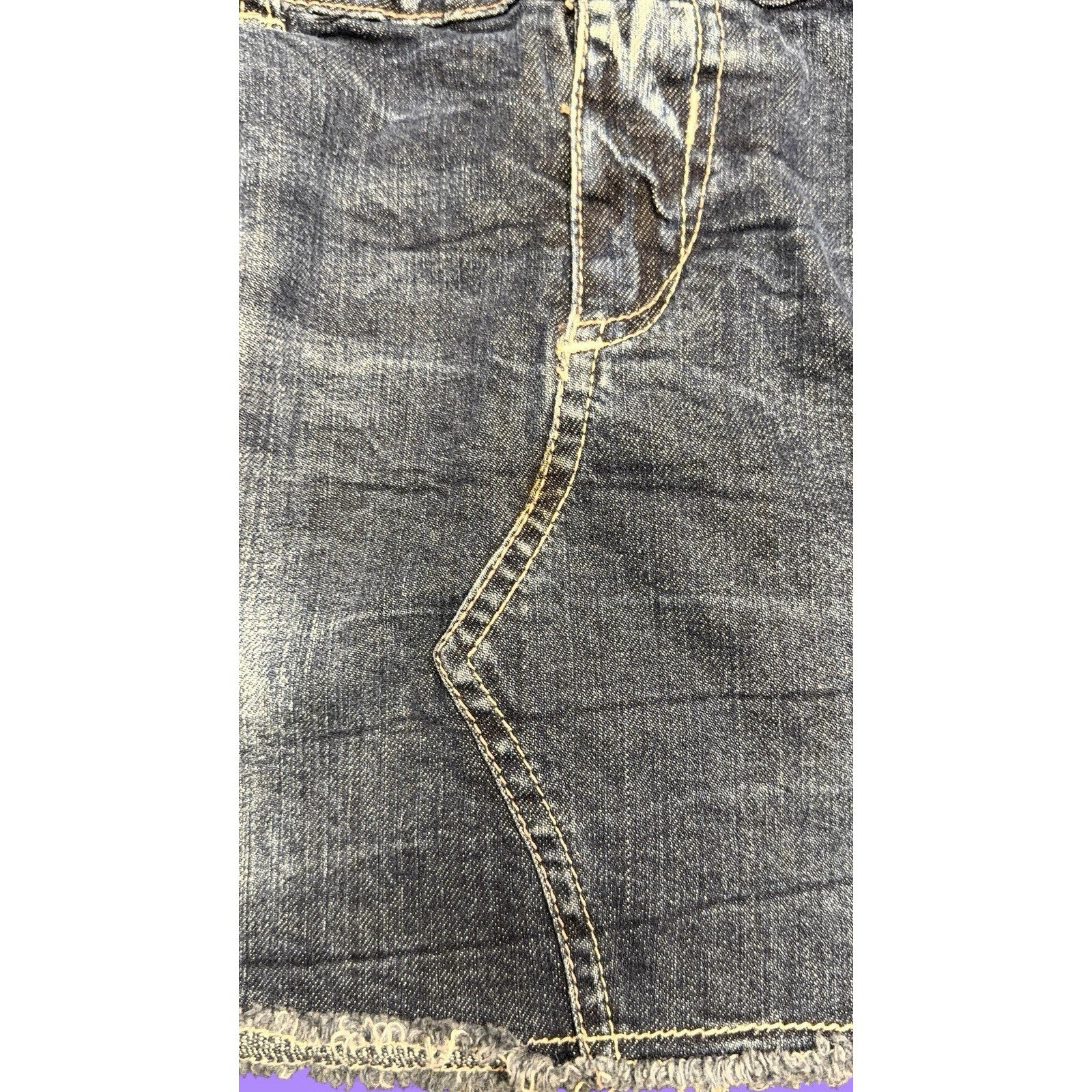 Y2K Denim Life Distressed Denim Mini Skirt Raw Hem Embroidered Blue Size 8