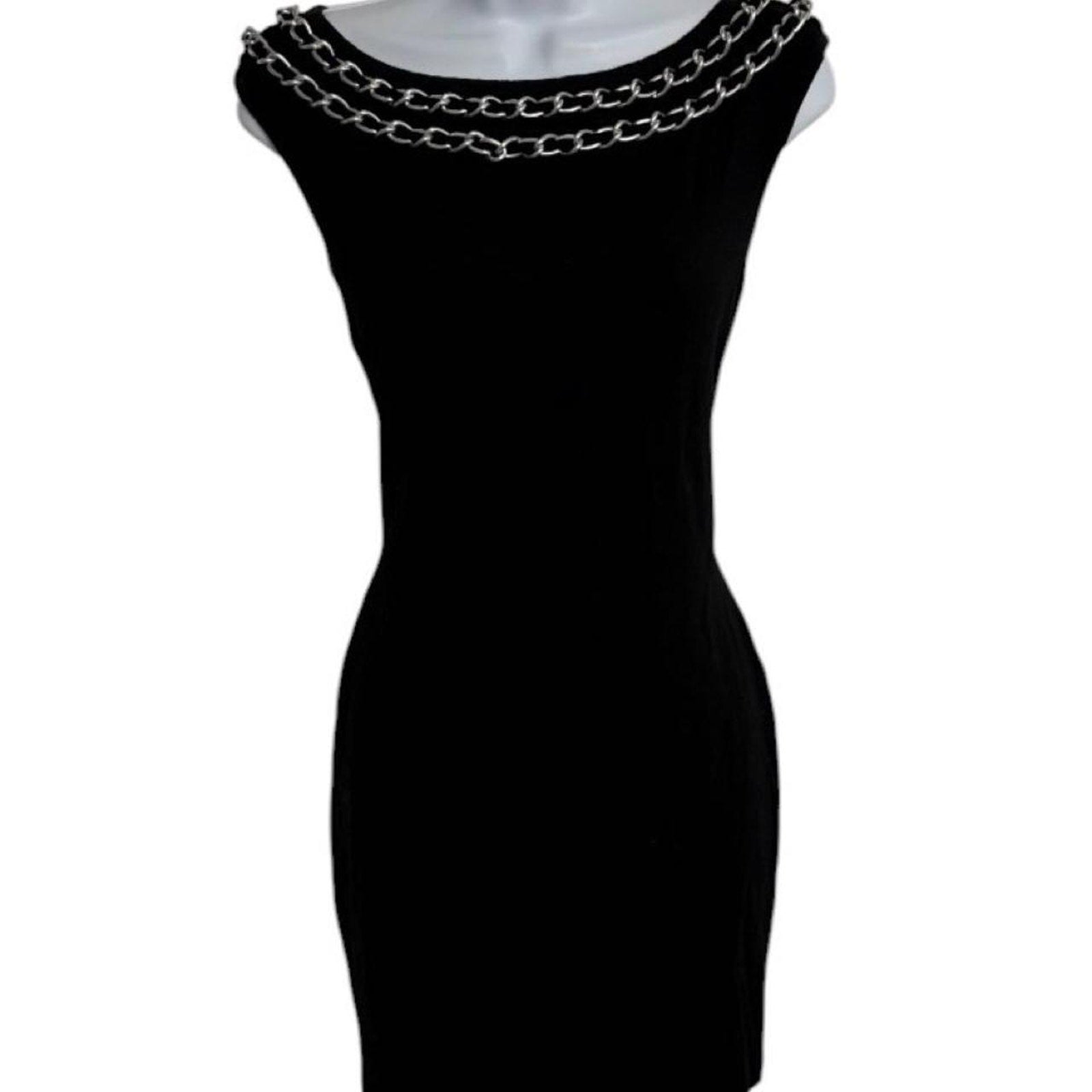 Armani exchange black mini dress with chain detail collar