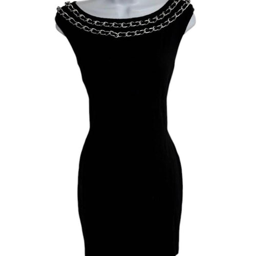 Armani exchange black mini dress with chain detail collar