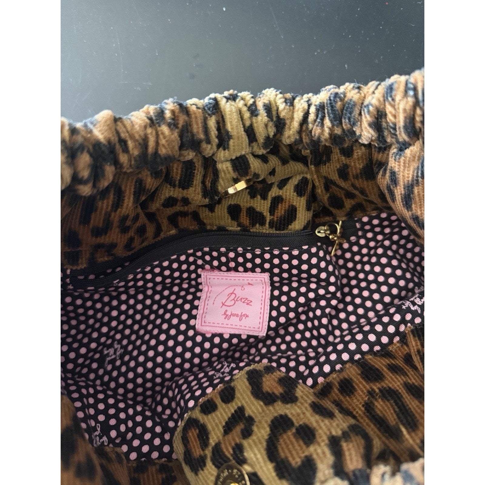 Buzz by Jane Fox Leopard Print Top Handle Bag Corduroy Vintage Y2k