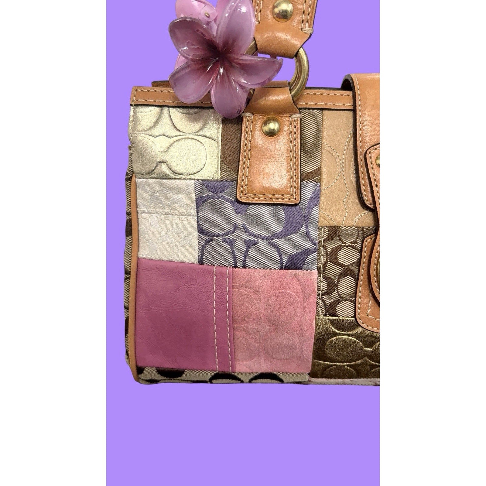 Coach Vintage Signature Patchwork Medium Satchel Pastel Turnlock Rare Y2K