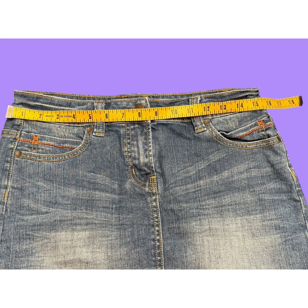Pimkie Blue Denim Mini Skirt Contrast Stitching Pockets Size 10 Y2K Vintage