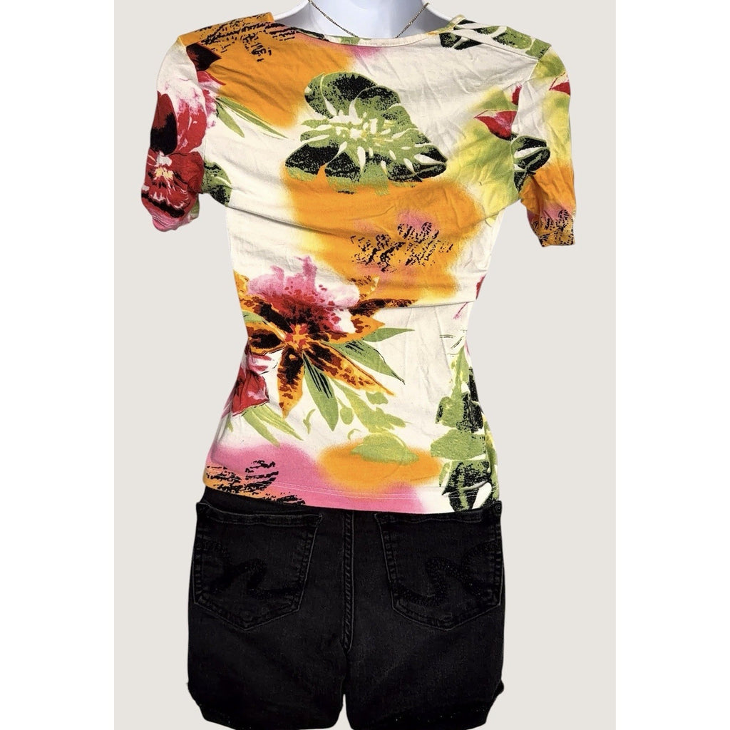 Women’s Floral Print Short Sleeve Top | Tropical Botanical | Bright Multicolor