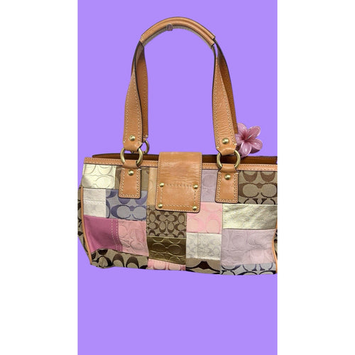 Coach Vintage Signature Patchwork Medium Satchel Pastel Turnlock Rare Y2K