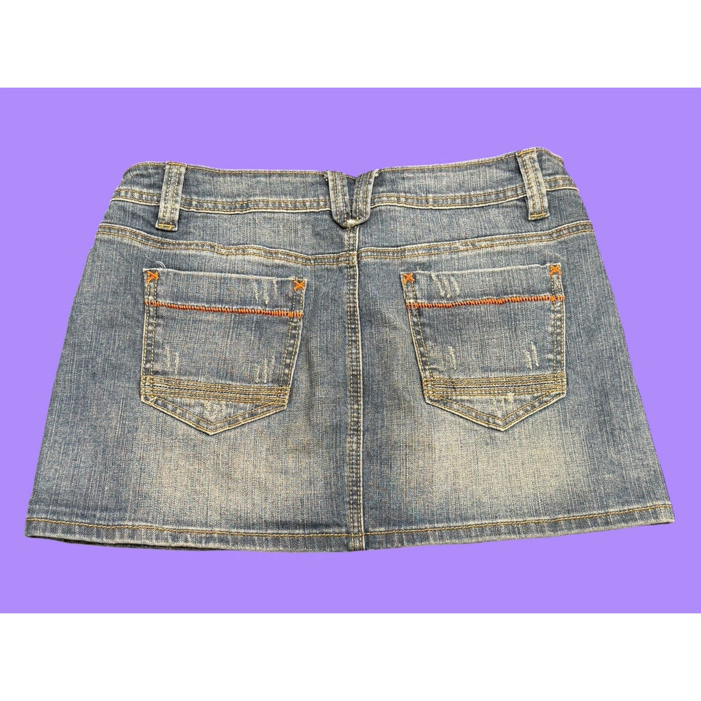 Pimkie Blue Denim Mini Skirt Contrast Stitching Pockets Size 10 Y2K Vintage