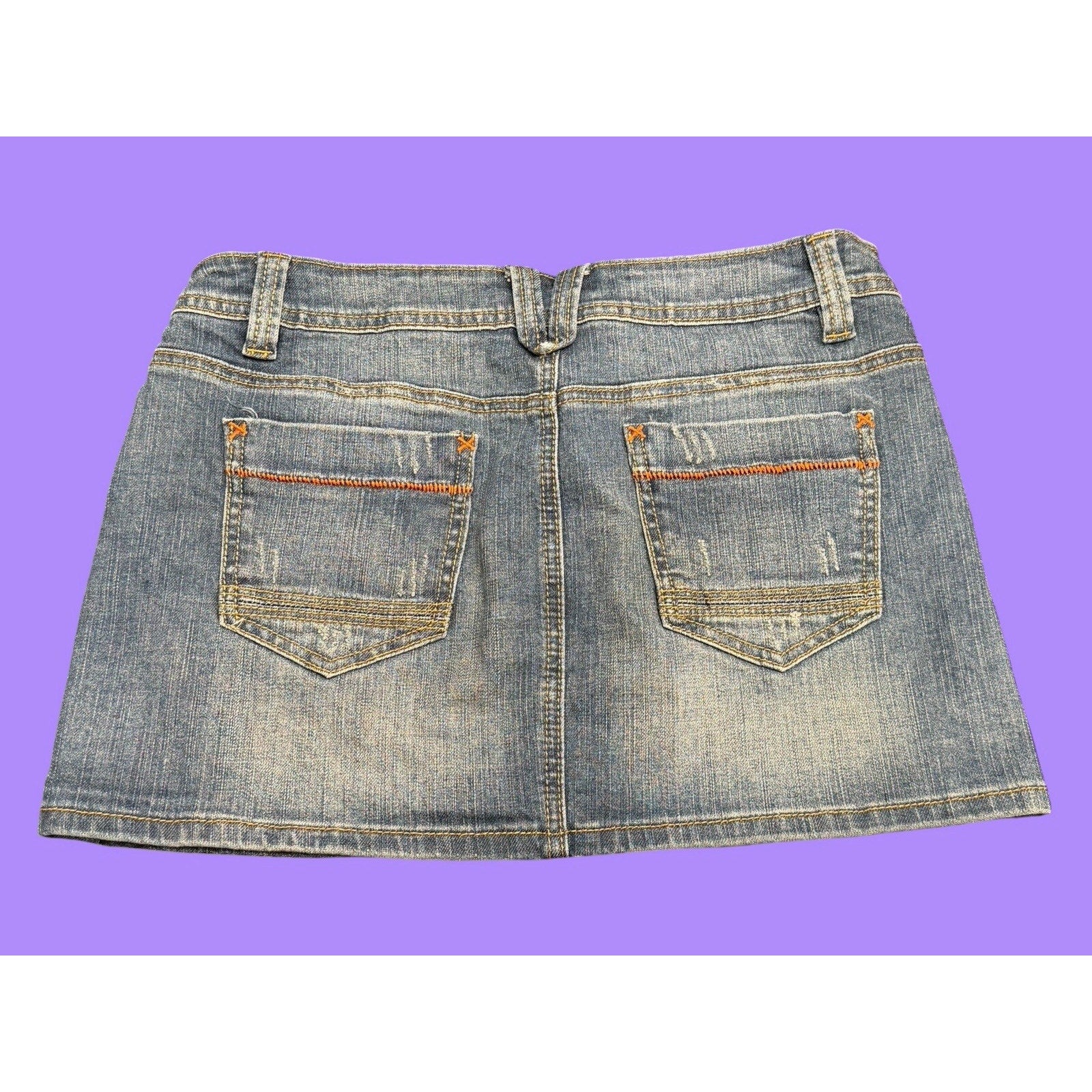 Pimkie Blue Denim Mini Skirt Contrast Stitching Pockets Size 10 Y2K Vintage